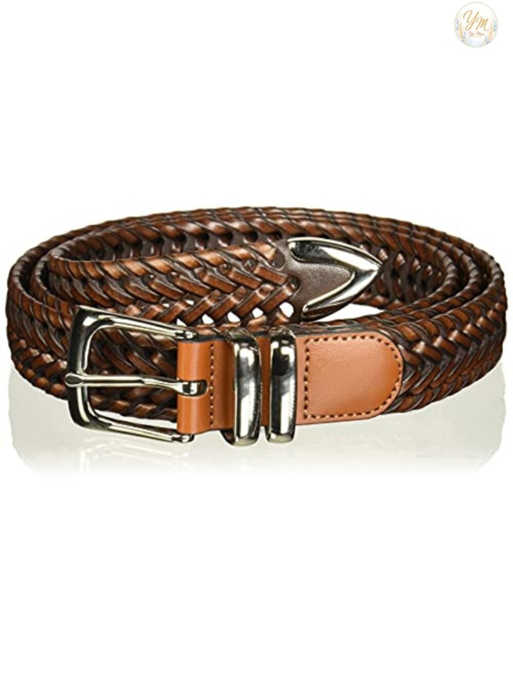 Genuine Bonded Leather Braided Dress Belt Men's 1.18" Silver Buckle
